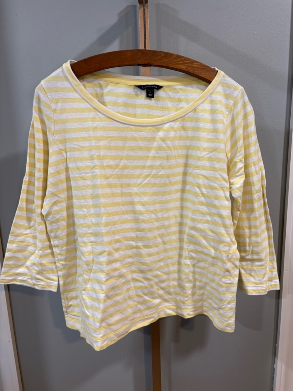 Lands' End Yellow and White Striped Scoop Neck Long Sleeve Top